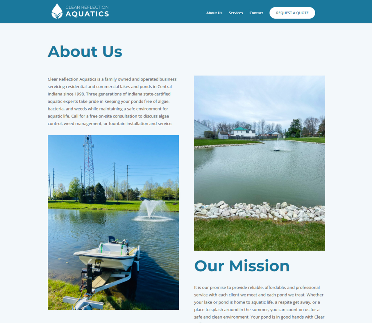 Clear Reflection Aquatics About Us Page