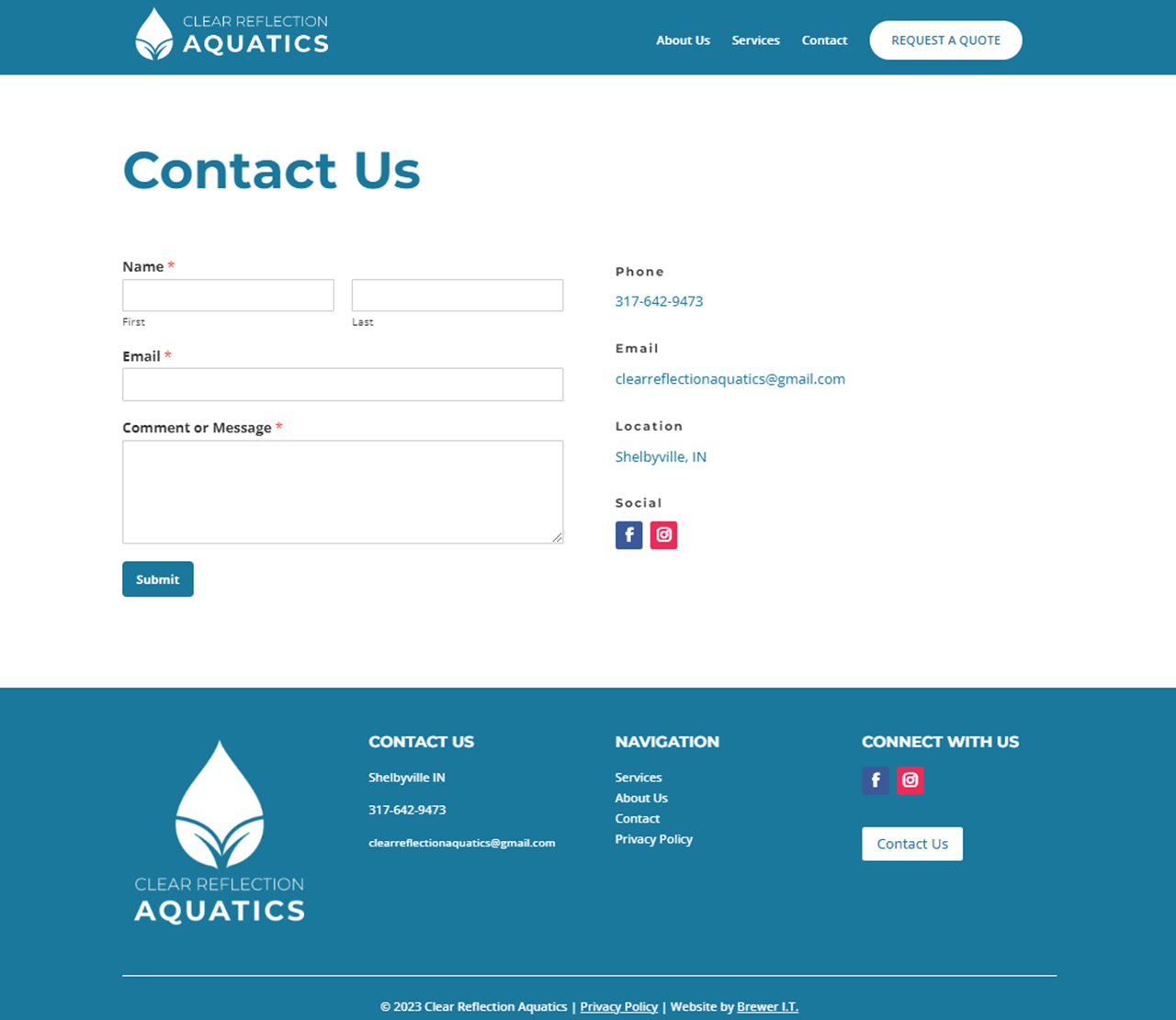 Clear Reflection Aquatics Contact Us Page