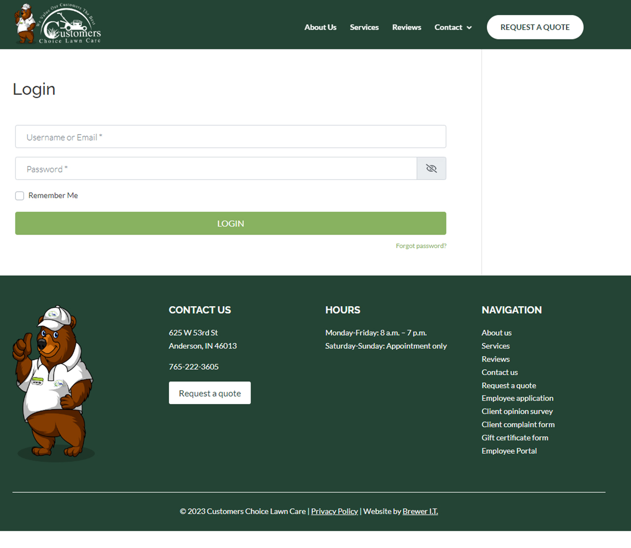 Customers Choice Lawn Care Login Page