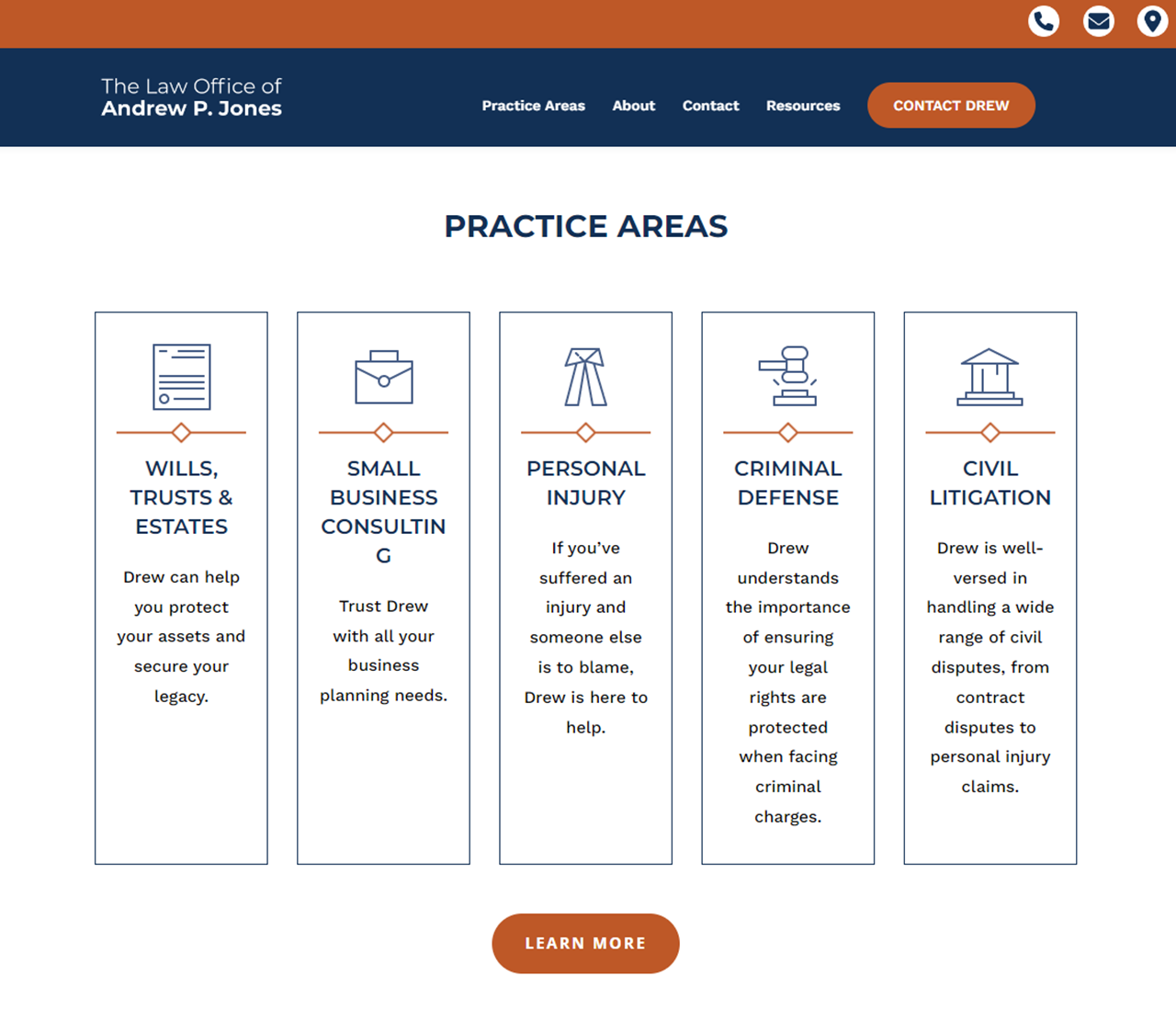 The Law Office of Andrew P. Jones Website Practice Areas