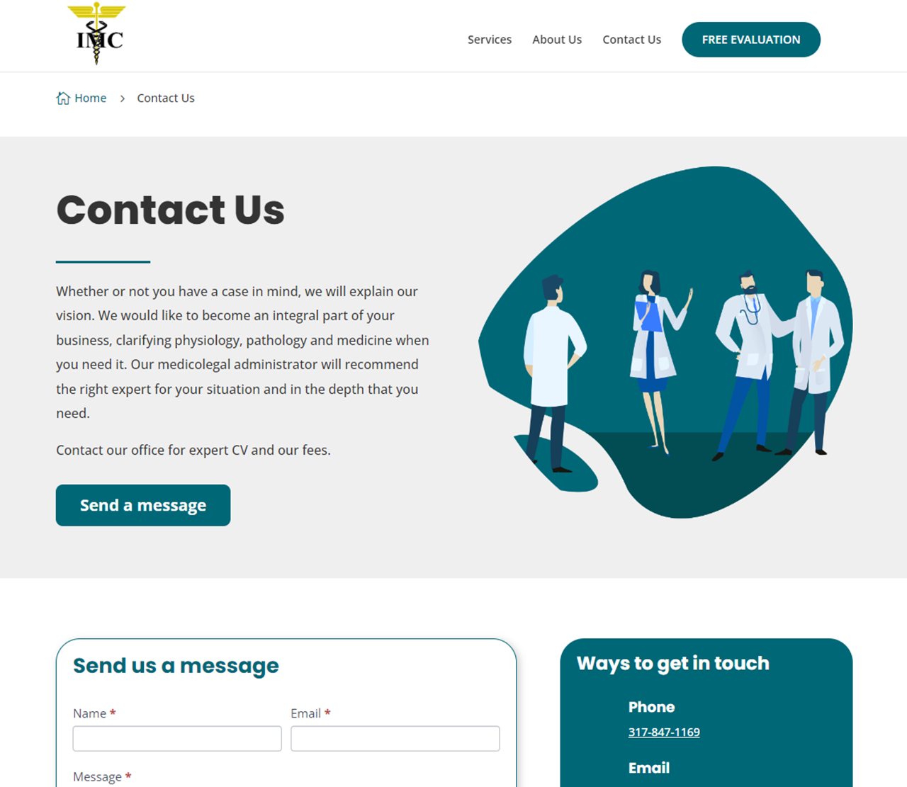 Indiana Medical Consulting Website Contact Page