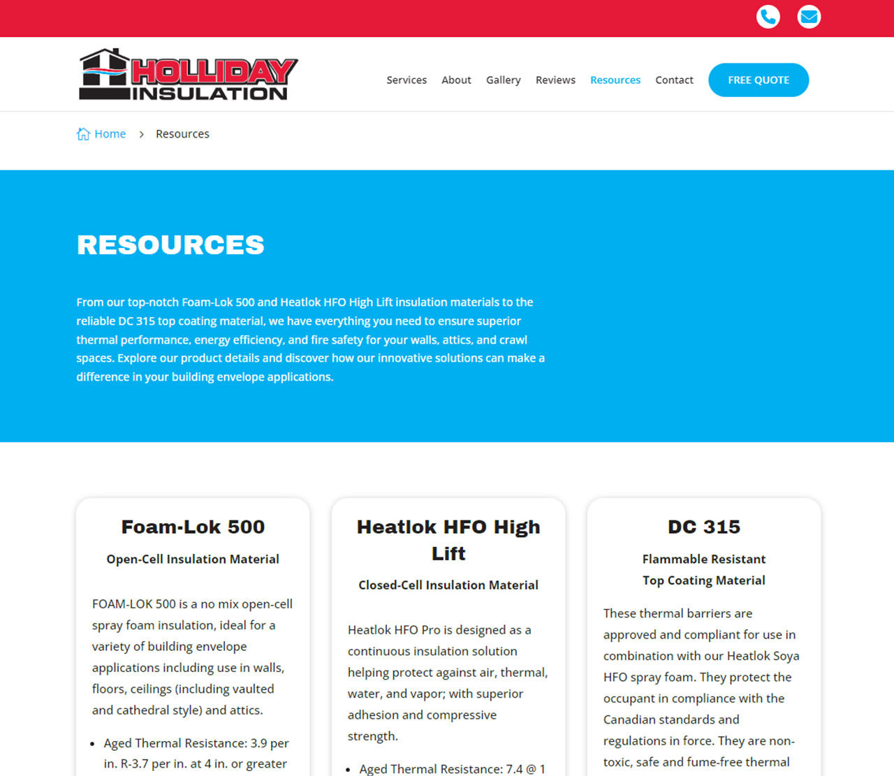 Holliday Insulation Website Resources Page