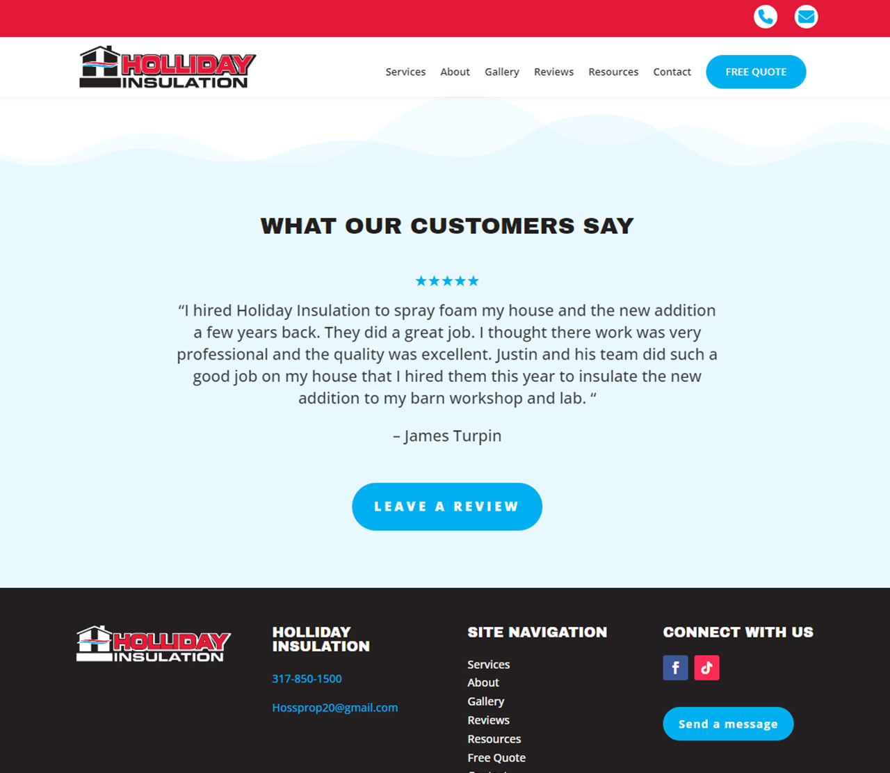 Holliday Insulation Website Review Page