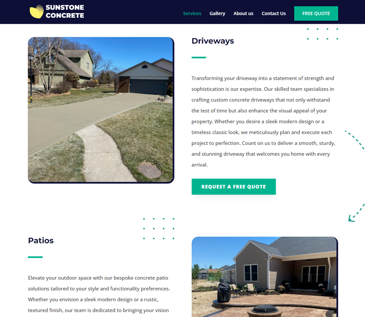 Sunstone Concrete Website Services Page Thumbnail