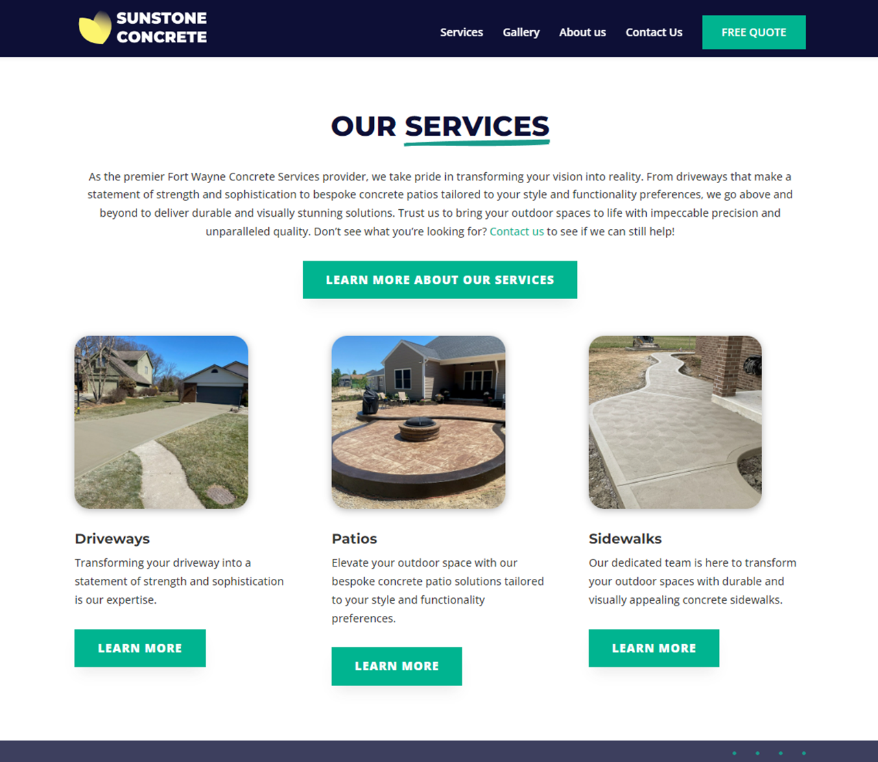 Sunstone Concrete Website Services Section Thumbnail