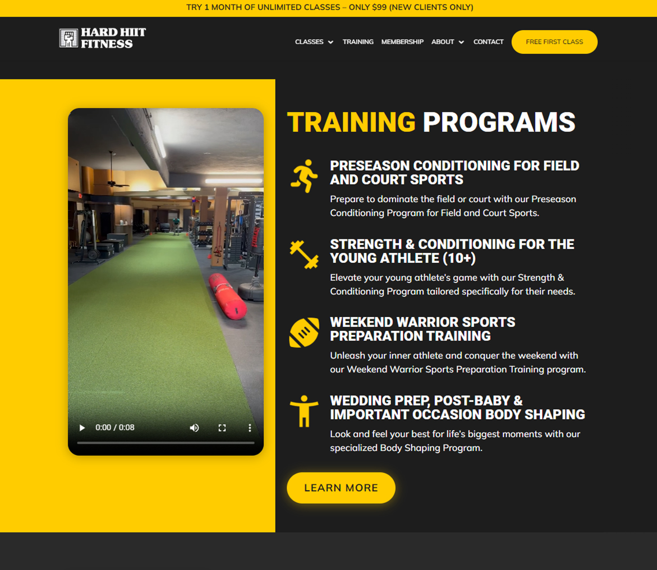 Hard HIIT Fitness Website Training Programs Page Thumbnail