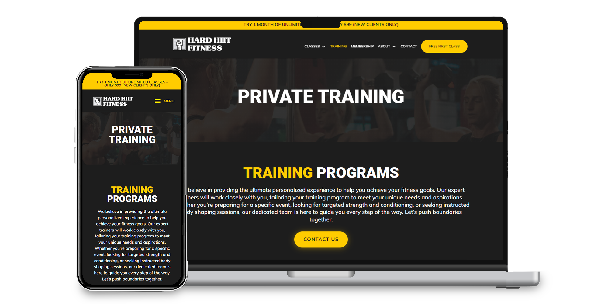 Hard HIIT Fitness Website Private Training Page Thumbnail