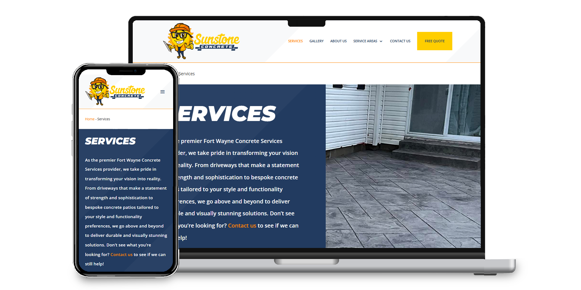 Sunstone Concrete Website Services Page Thumbnail