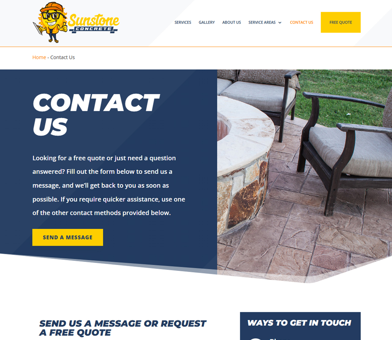 Sunstone Concrete Website Contact Page Thumbnail