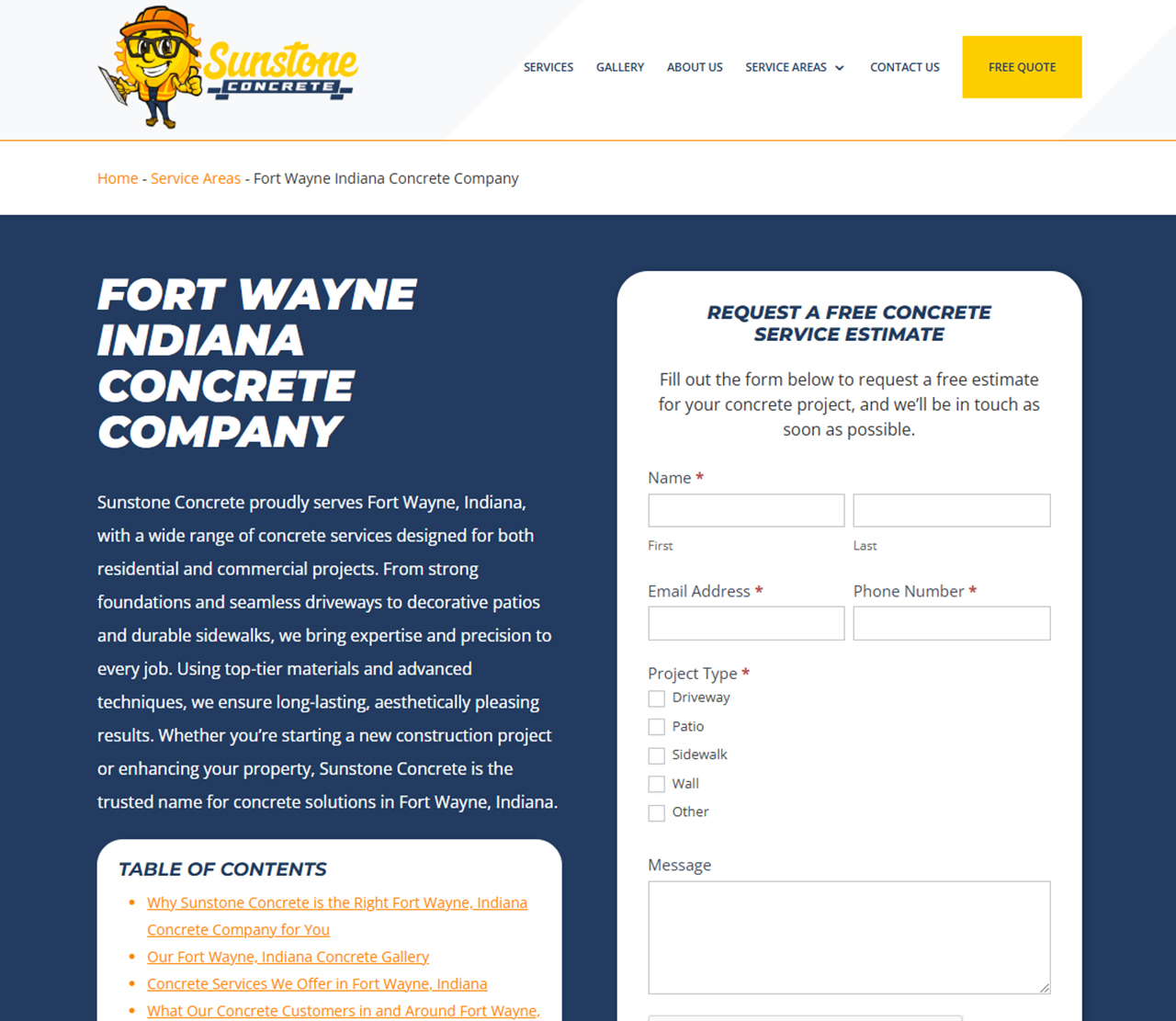 Sunstone Concrete Website Local SEO Page Thumbnail